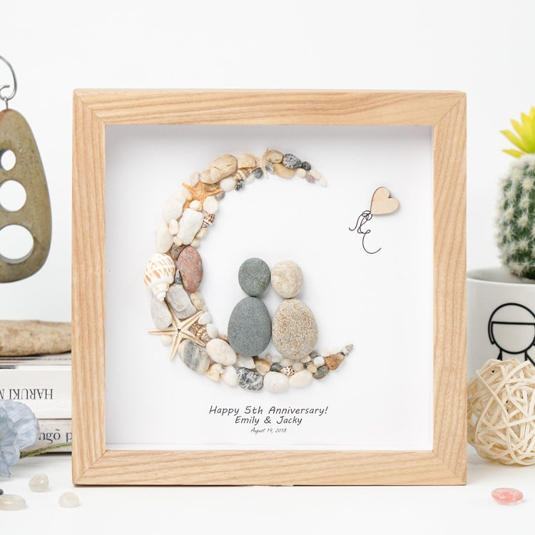 Dova Art Personalized 5th Wedding Anniversary Pebble Art, Couple Pebble Picture Framed Art - 8x8 inch Frame with Stand for Desktop or Wall Hanging by Dovaart.com