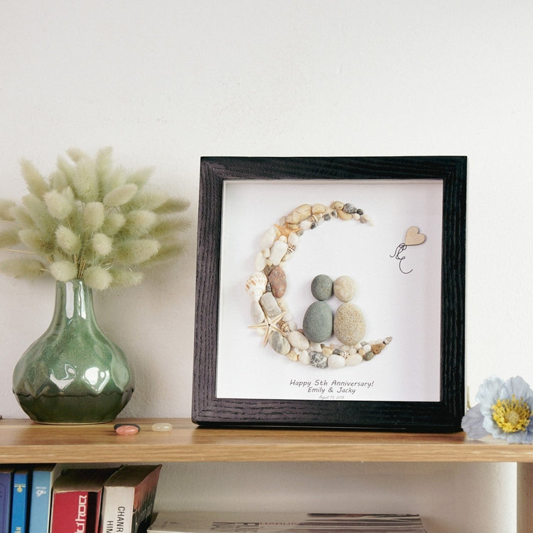 Dova Art Personalized 5th Wedding Anniversary Pebble Art, Couple Pebble Picture Framed Art - 8x8 inch Frame with Stand for Desktop or Wall Hanging by Dovaart.com