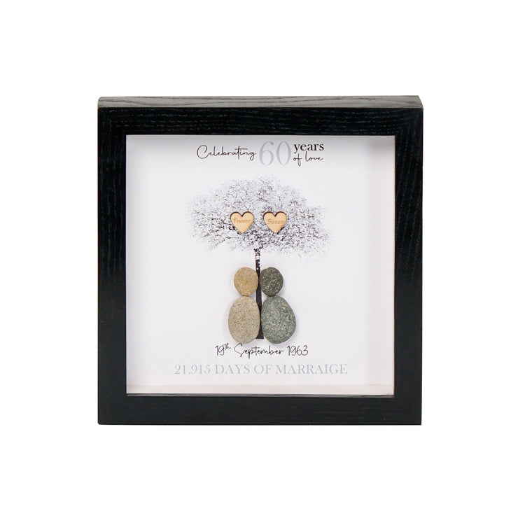Dova Art Personalized 60th Wedding Anniversary Pebble Art, Couple Pebble Picture Framed Art - 8x8 inch Frame with Stand for Desktop or Wall Hanging by Dovaart.com