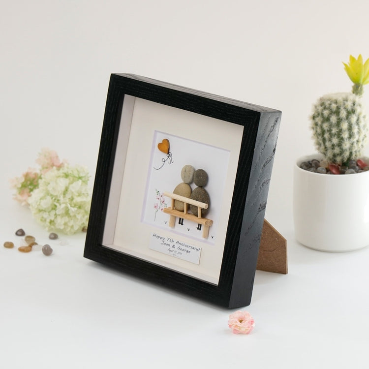 Dova Art Personalized 7th Wedding Anniversary Pebble Art, Couple Pebble Picture Framed Art -8x8 inch Frame with Stand for Desktop or Wall Hanging by Dovaart.com