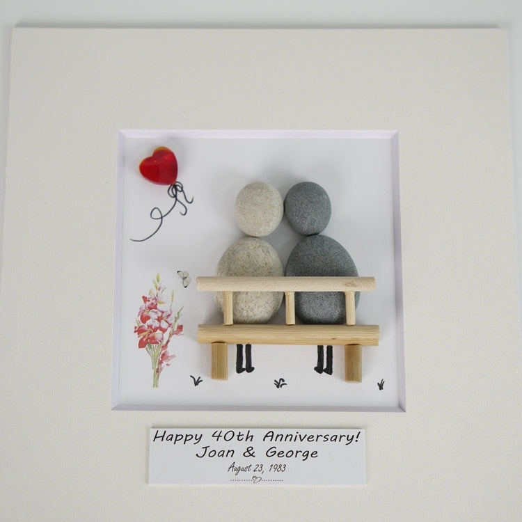 Dova Art Personalized Celebrating 40th of Love Wedding Anniversary Pebble Art, Couple Pebble Picture Framed Art - Frame Pebble Artwork Desktop or Wall Hanging 8x8 inch by Dovaart.com