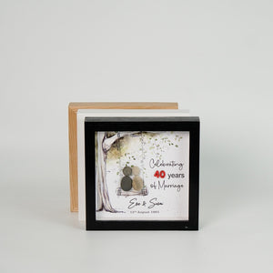 Dova Art Personalized Celebrating 40th of Marriage Wedding Anniversary Pebble Art, Couple Pebble Picture Framed Art - 8x8 inch Frame with Stand for Desktop or Wall Hanging by Dovaart.com