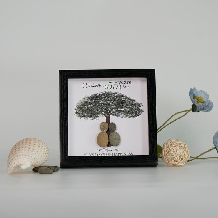 Dova Art Personalized Celebrating 50th of Love Wedding Anniversary Pebble Art, Couple Pebble Picture Framed Art - Frame Pebble Artwork Desktop or Wall Hanging 8x8 inch by Dovaart.com