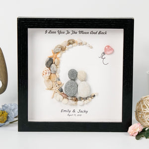 Dova Art Personalized Couple Love To The Moon And Back Pebble Art, Couple Pebble Picture Framed Art - 8x8 inch Frame with Stand for Desktop or Wall Hanging by Dovaart.com