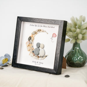 Dova Art Personalized Couple Love To The Moon And Back Pebble Art, Couple Pebble Picture Framed Art - 8x8 inch Frame with Stand for Desktop or Wall Hanging by Dovaart.com