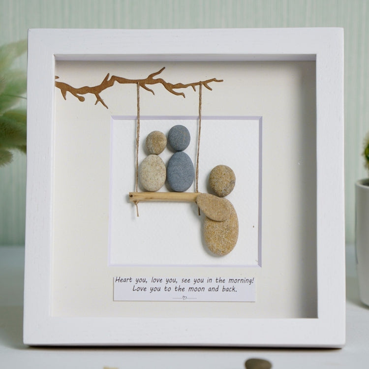 Dova Art Personalized Family Love To The Moon And Back Pebble Art, Couple Pebble Picture Framed Art - Frame Pebble Artwork Desktop or Wall Hanging 8x8 inch by Dovaart.com