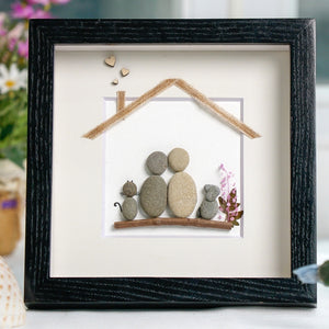 Dova Art Personalized Family With Pets Pebble Art, Pebble Picture Framed Art - 8x8 inch Frame with Stand for Desktop or Wall Hanging by Dovaart.com