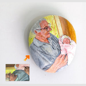 Dova Art Personalized Grandparent and Grandchild Portrait on Painted Rocks - Perfect Anniversary Gift, Unique Table Decor for Any Occasion - Original Rock Art Painting, Customizable Message and Design by Dovaart.com