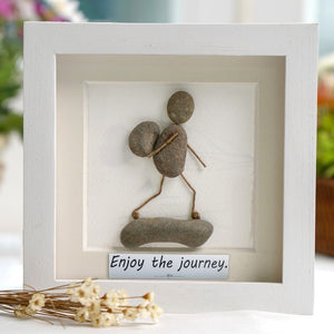 Dova Art Personalized Hiking Family Pebble Art, Pebble Picture Framed Art - 8x8 inch Frame with Stand for Desktop or Wall Hanging by Dovaart.com