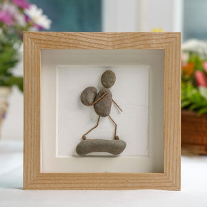 Dova Art Personalized Hiking Family Pebble Art, Pebble Picture Framed Art - 8x8 inch Frame with Stand for Desktop or Wall Hanging by Dovaart.com