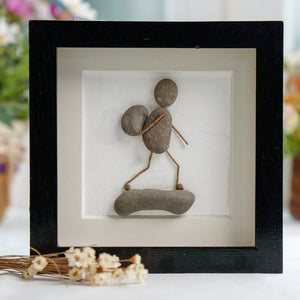 Dova Art Personalized Hiking Family Pebble Art, Pebble Picture Framed Art - 8x8 inch Frame with Stand for Desktop or Wall Hanging by Dovaart.com