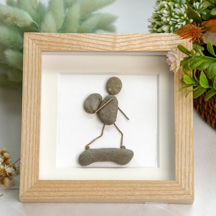 Dova Art Personalized Hiking Family Pebble Art, Pebble Picture Framed Art - 8x8 inch Frame with Stand for Desktop or Wall Hanging by Dovaart.com