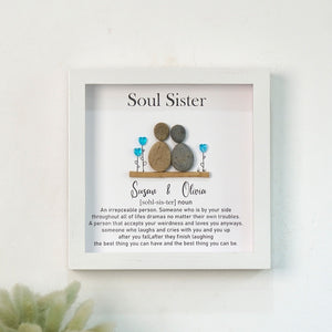 Dova Art Soul Sister Pebble Art - Frame Pebble Artwork Stand on Desktop or Wall Hanging 8x8 inch by Dovaart.com