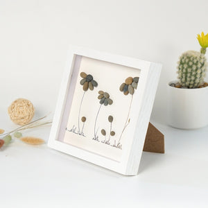 Dova Art Stone Flower Pebble Art - Frame Pebble Artwork Stand on Desktop or Wall Hanging 8x8 inch by Dovaart.com
