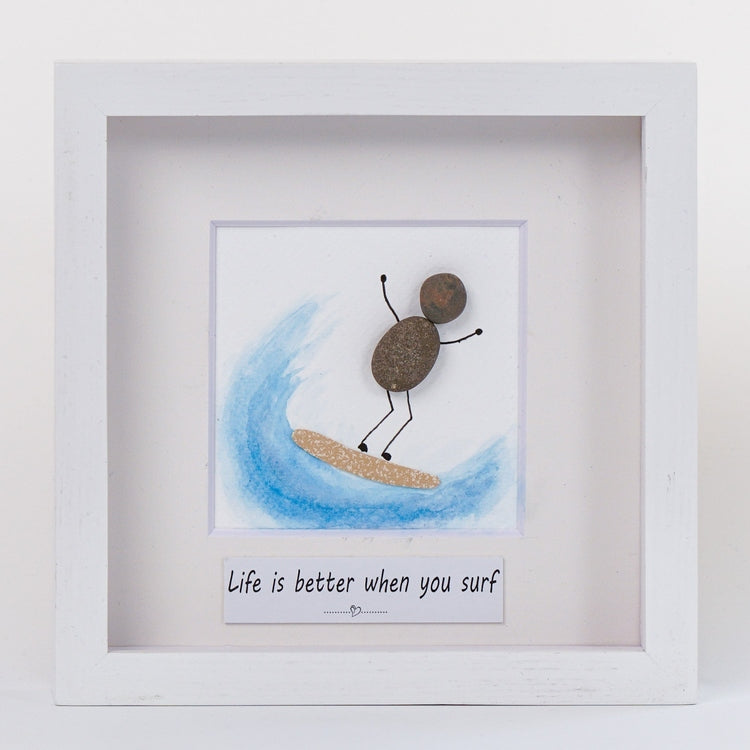 Dova Art Surf Pebble Art - Frame Pebble Artwork Stand on Desktop or Wall Hanging 8x8 inch by Dovaart.com