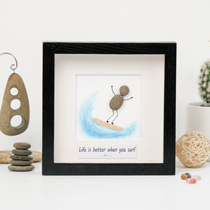 Dova Art Surf Pebble Art - Frame Pebble Artwork Stand on Desktop or Wall Hanging 8x8 inch by Dovaart.com
