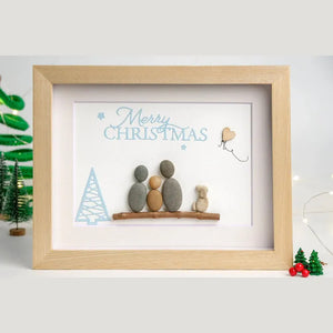 Family Christmas pebble art with Dog/Cat - Christmas Gifts for Family by Dovaart.com