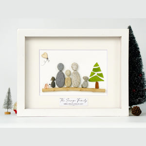 Family Portrait With Pets Christmas Sea Glass Tree Art - Christmas Custom Portrait by Dovaart.com