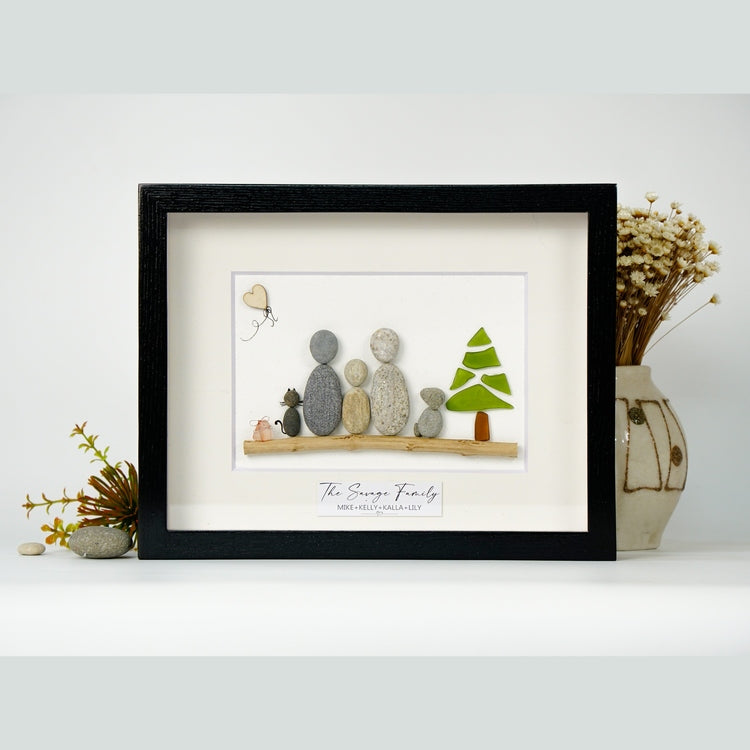 Family Portrait With Pets Christmas Sea Glass Tree Art - Christmas Custom Portrait by Dovaart.com