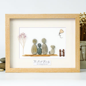 Family with Pets Portrait Pebble Art, Personalized Christmas Picture Frame For Family, Pebble Art For Family by Dovaart.com