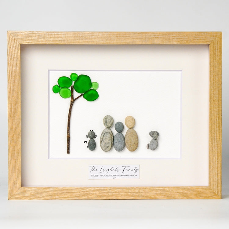 Family with Pets Portrait Sea Glass Art, Personalized Christmas Picture Frame For Family, Sea Glass Art For Family by Dovaart.com