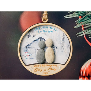 First Christmas In Our New Home Wood Ornament, Personalized First Home Tree Pebble Ornament, Housewarming, New Home Gift, Pebble Art Ornament Christmas by Dovaart.com