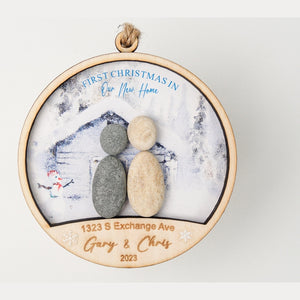 First Christmas In Our New Home Wood Ornament, Personalized First Home Tree Pebble Ornament, Housewarming, New Home Gift, Pebble Art Ornament Christmas by Dovaart.com