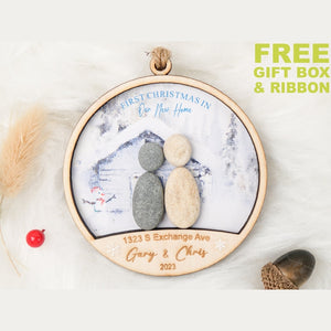 First Christmas In Our New Home Wood Ornament, Personalized First Home Tree Pebble Ornament, Housewarming, New Home Gift, Pebble Art Ornament Christmas by Dovaart.com