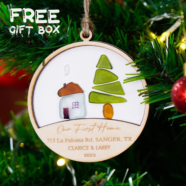 First Christmas In Our New Home Wood Ornament, Personalized First Home Tree Sea Glass Ornament, Housewarming, New Home Gift, Sea Glass Art Ornament Christmas Dova Art