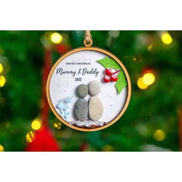 First-Time Parents ornament Pebble Art - Handmade Christmas Decoration by Dovaart.com