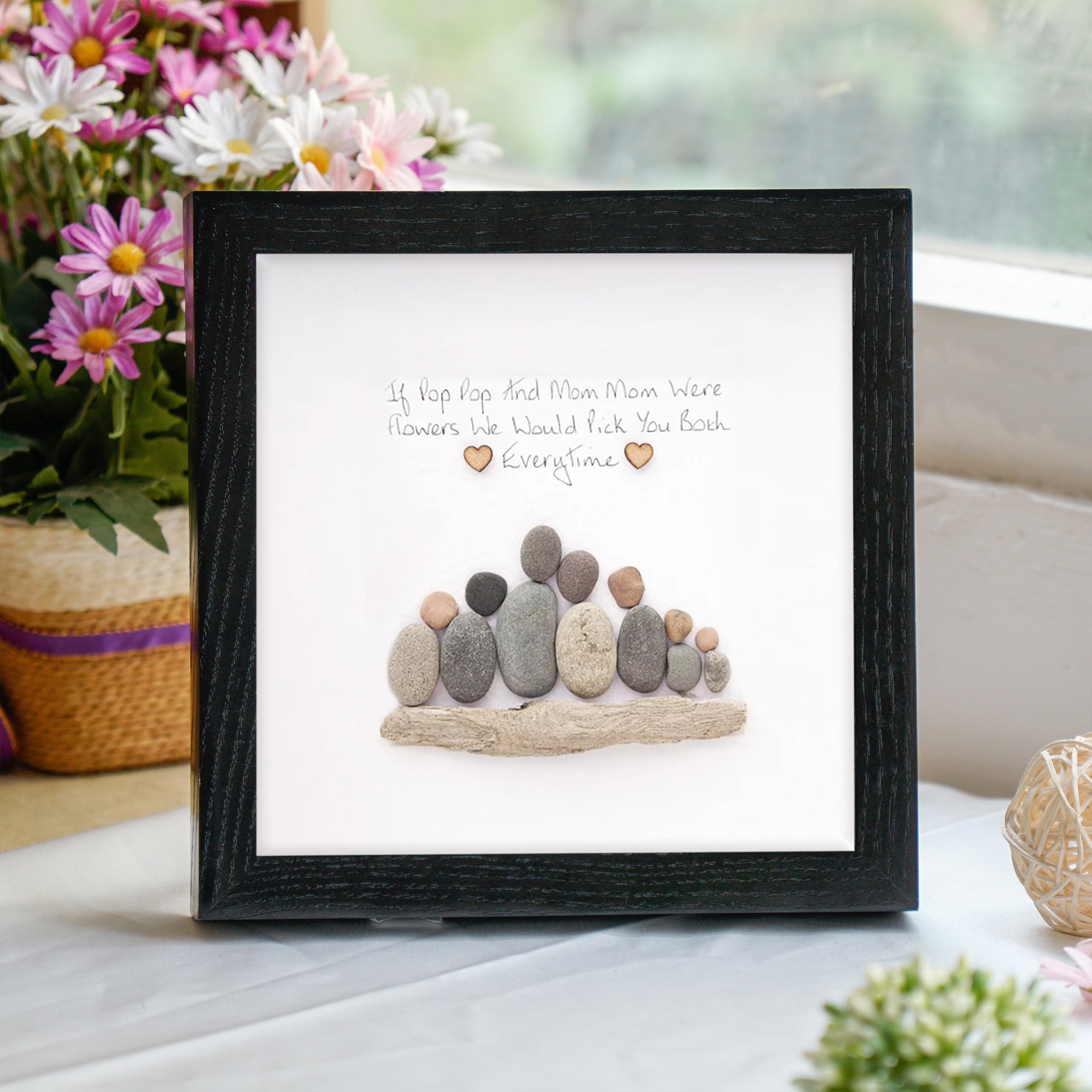 Heartfelt Family Love Frame, Special Birthday Gift for Grandma, Pebble Art For Grandmother, 1st Grandma's Birthday Gift