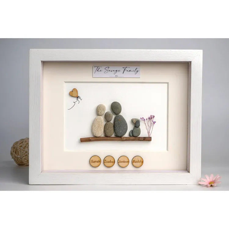 Handmade Pebble Art For Family Decor with a Heartwarming Touch of Flowers and Love, New Home Gift by Dovaart.com