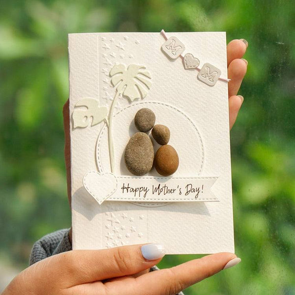 Happy Mother's Day Mom and Children Pebble Card, Handmade Pebble
