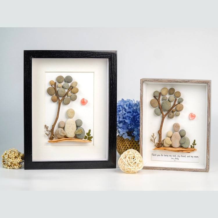 Mom and Children Under The Tree Pebble Art Frame Gift for Birth Day Mother's Day by Dovaart.com