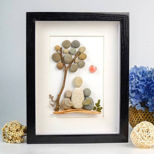 Mom and Children Under The Tree Pebble Art Frame Gift for Birth Day Mother's Day by Dovaart.com