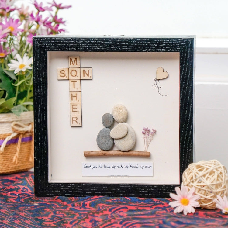 Dova Art Mom and Son Pebble Framed Wall Art Personalized Pebble Art For Birthday Mom by Dovaart.com