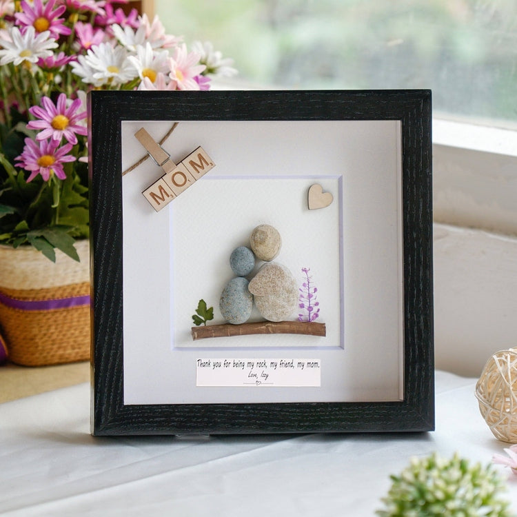 Mother and Daughter Pebble Art Frame Picture Hanging Wall, Desk Gift for Mom on Mother's Day Birthday by Dovaart.com