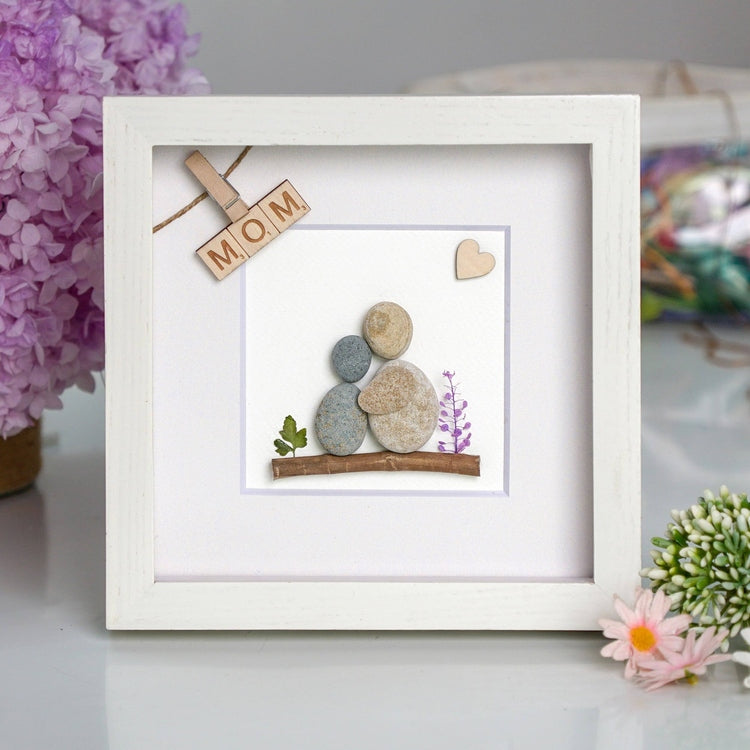 Personalized Christmas Gift for Mom, Mom and Daughter Pebble Art, Mom Frame  Wall Art, Christmas Mom Gift From Daughter, Mom Christmas Frame 