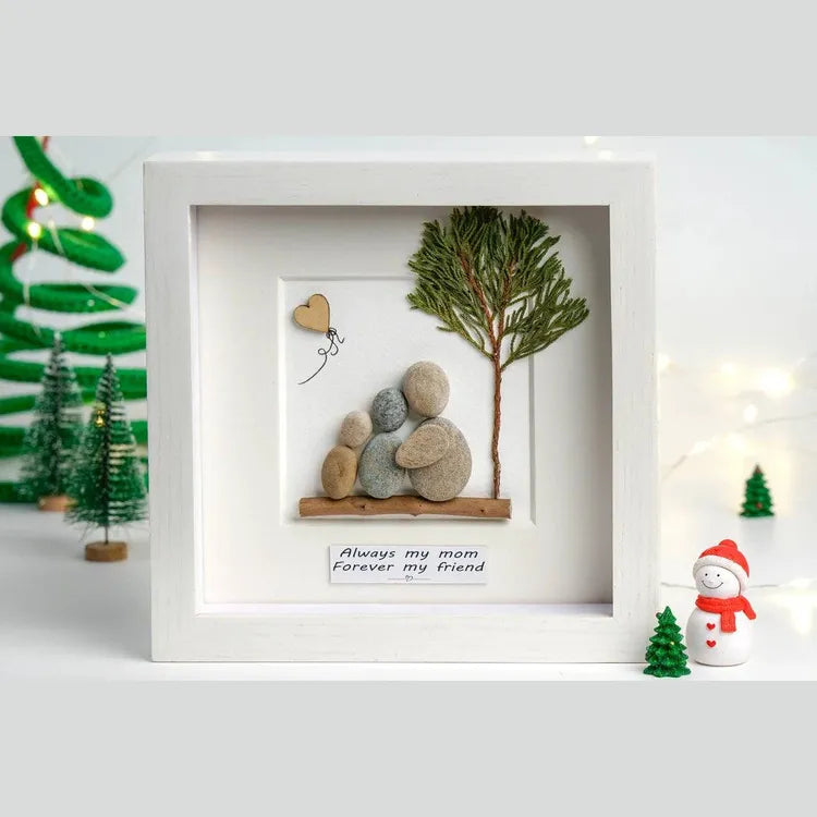 Mother and Daughter Pebble Art Love and Hugs Beneath the Tree by Dovaart.com