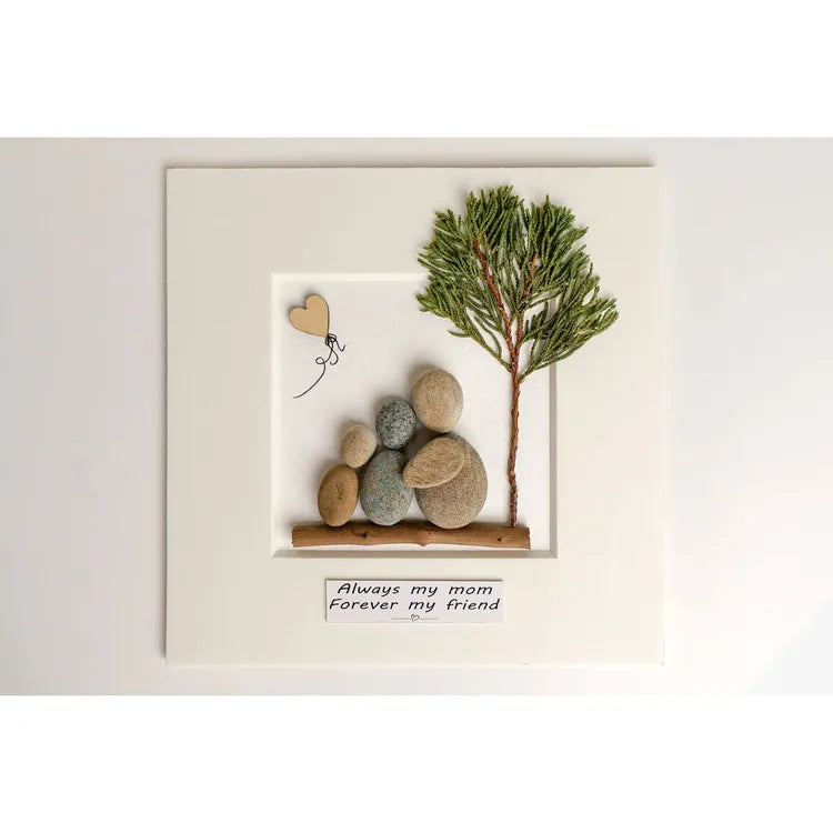 Mother and Daughter Pebble Art Love and Hugs Beneath the Tree by Dovaart.com