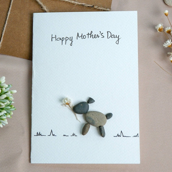 Mother's Day Dog Mom Pebble Art Card, Handmade Pebble Artwork Cards Dova Art