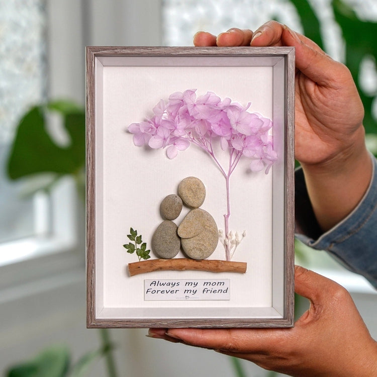 Mother's Day Personalized Mom and Child Under The Tree Handmade Pebble by Dovaart.com