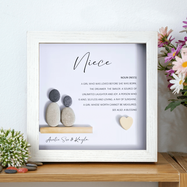 Niece Meaning Pebble Art - Birthday Gift for Niece - Wall or Tabletop Decoration with Framed Pebble Artwork - 8x8 Inches by Dovaart.com