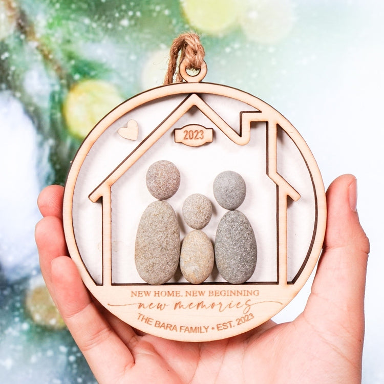 Our First Christmas At Our New Home Christmas Ornament, Personalized New Home Decoration Pebble Ornament by Dovaart.com