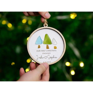 Our First Christmas Engagement Christmas Tree Sea Glass Ornament Gift Wedding Party Gift Personalized Christmas Gift Wedding Couple Gift by Dovaart.com