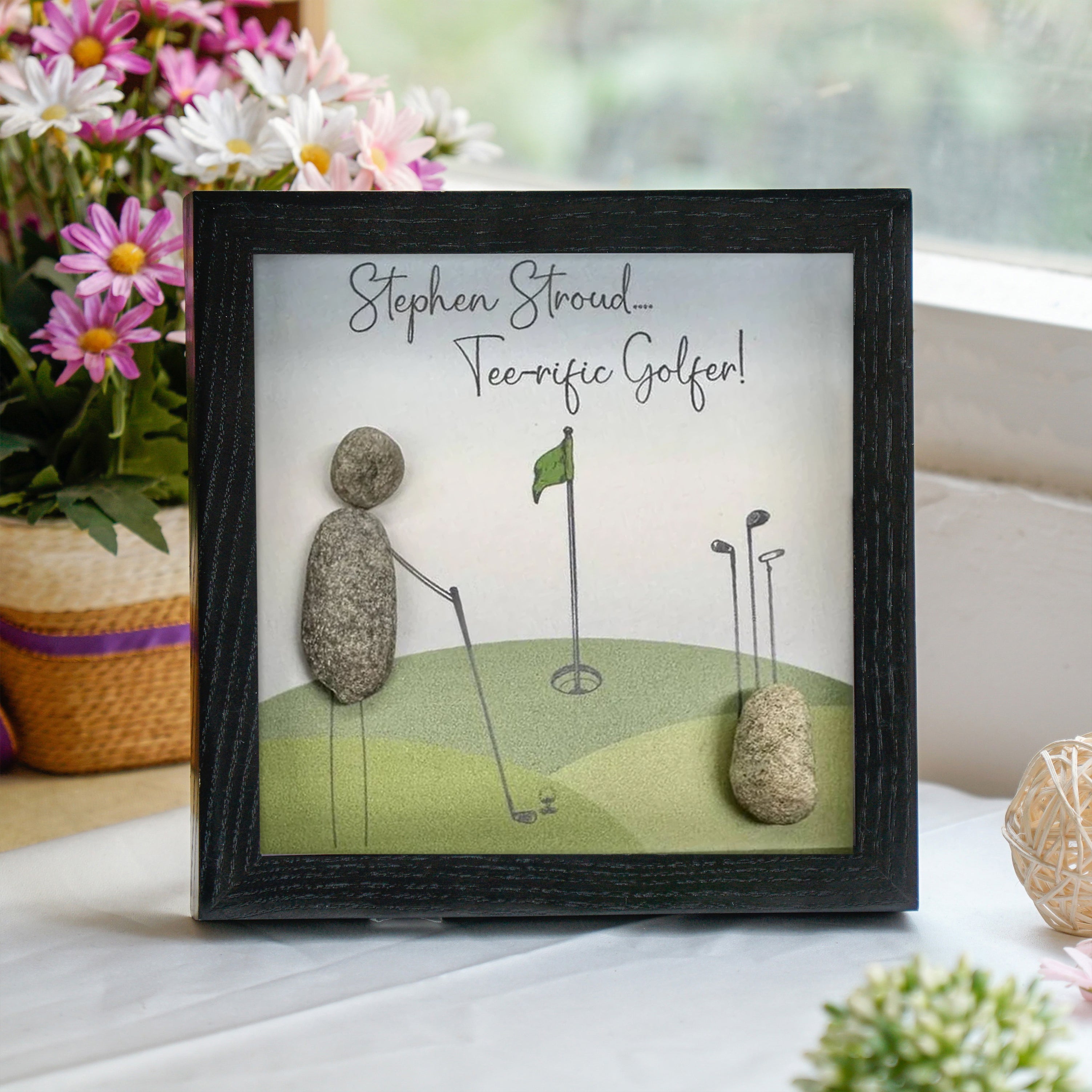 Personalized Teerific Golfer Keepsake Frame, Retirement Pebble Art For Dad, Gift For Dad, Best Daddy Present