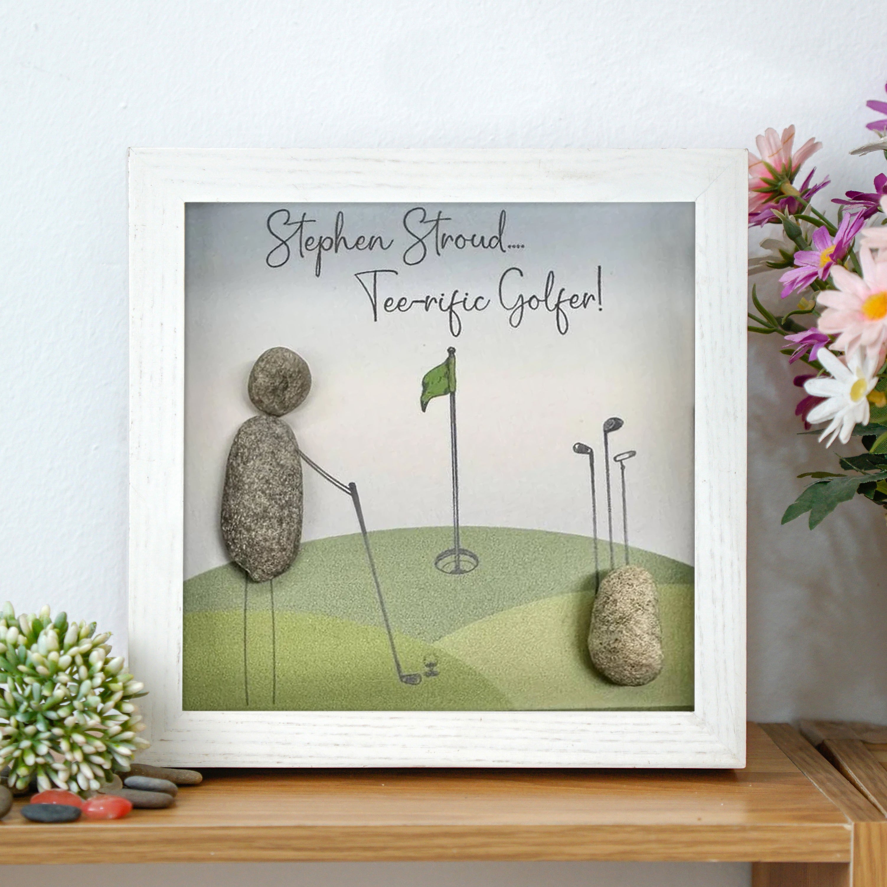 Personalized Teerific Golfer Keepsake Frame, Retirement Pebble Art For Dad, Gift For Dad, Best Daddy Present