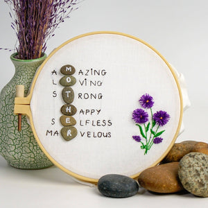 Personalized Embroidery Frame, Amazing Loving Strong Happy Selfless Graceful, Gift For Mom, Pebble Art For Mom by Dovaart.com