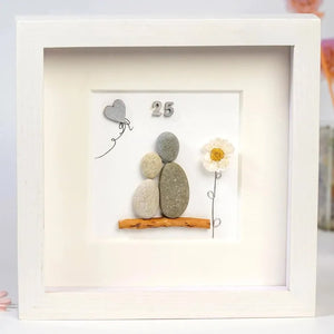 Personalised 25th Anniversary Pebble Art, Silver Anniversary Wedding Anniversary Picture Frame Gift by Dovaart.com