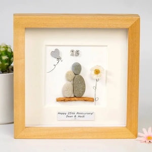 Personalised 25th Anniversary Pebble Art, Silver Anniversary Wedding Anniversary Picture Frame Gift by Dovaart.com